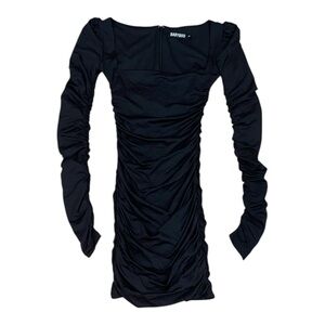 Baby boo black long sleeve ruched mini dress